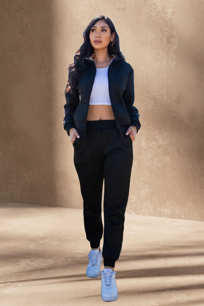 Solid Color Jogger 2 Piece Set with Fleece