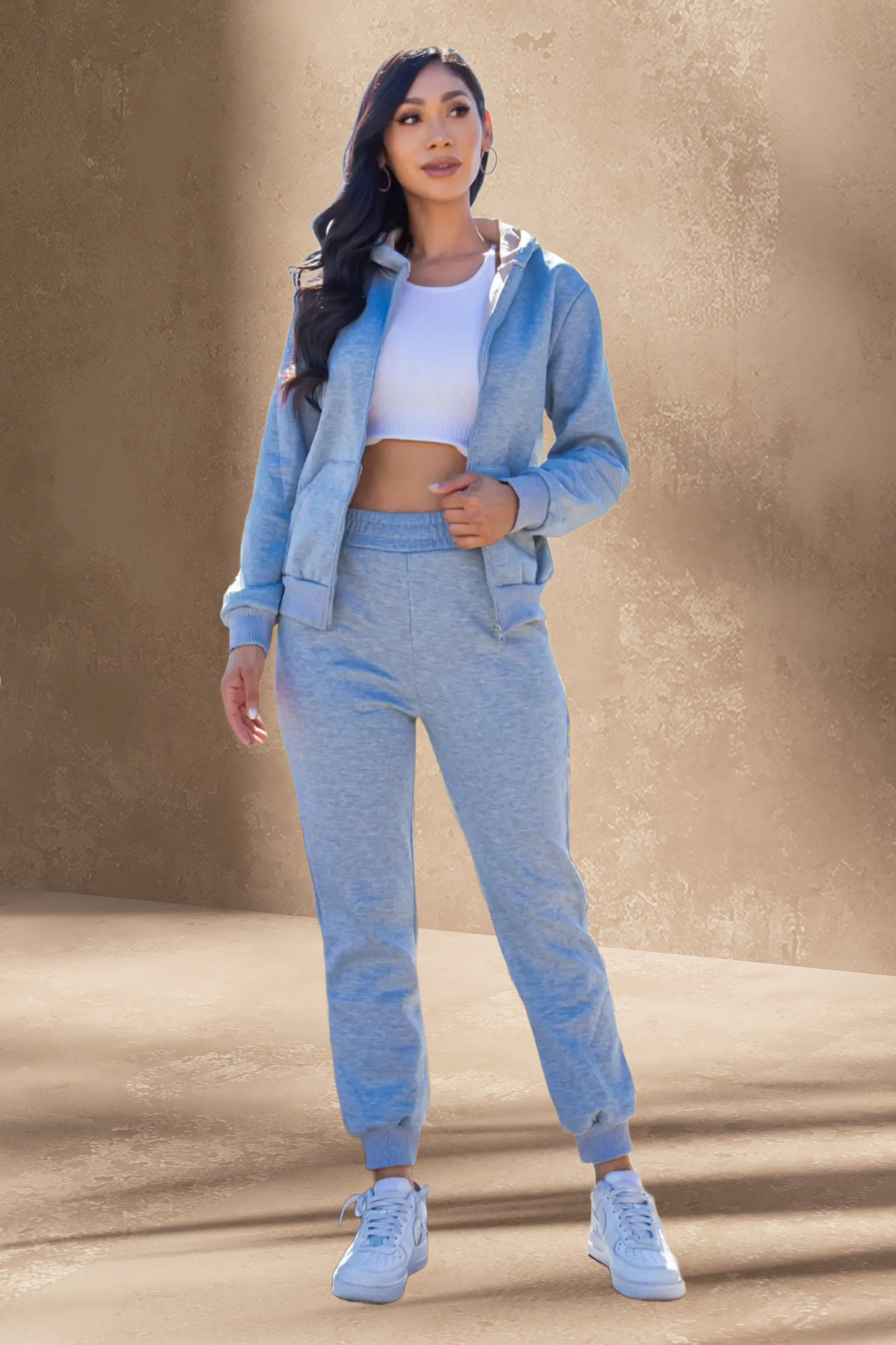 Solid Color Jogger 2 Piece Set with Fleece