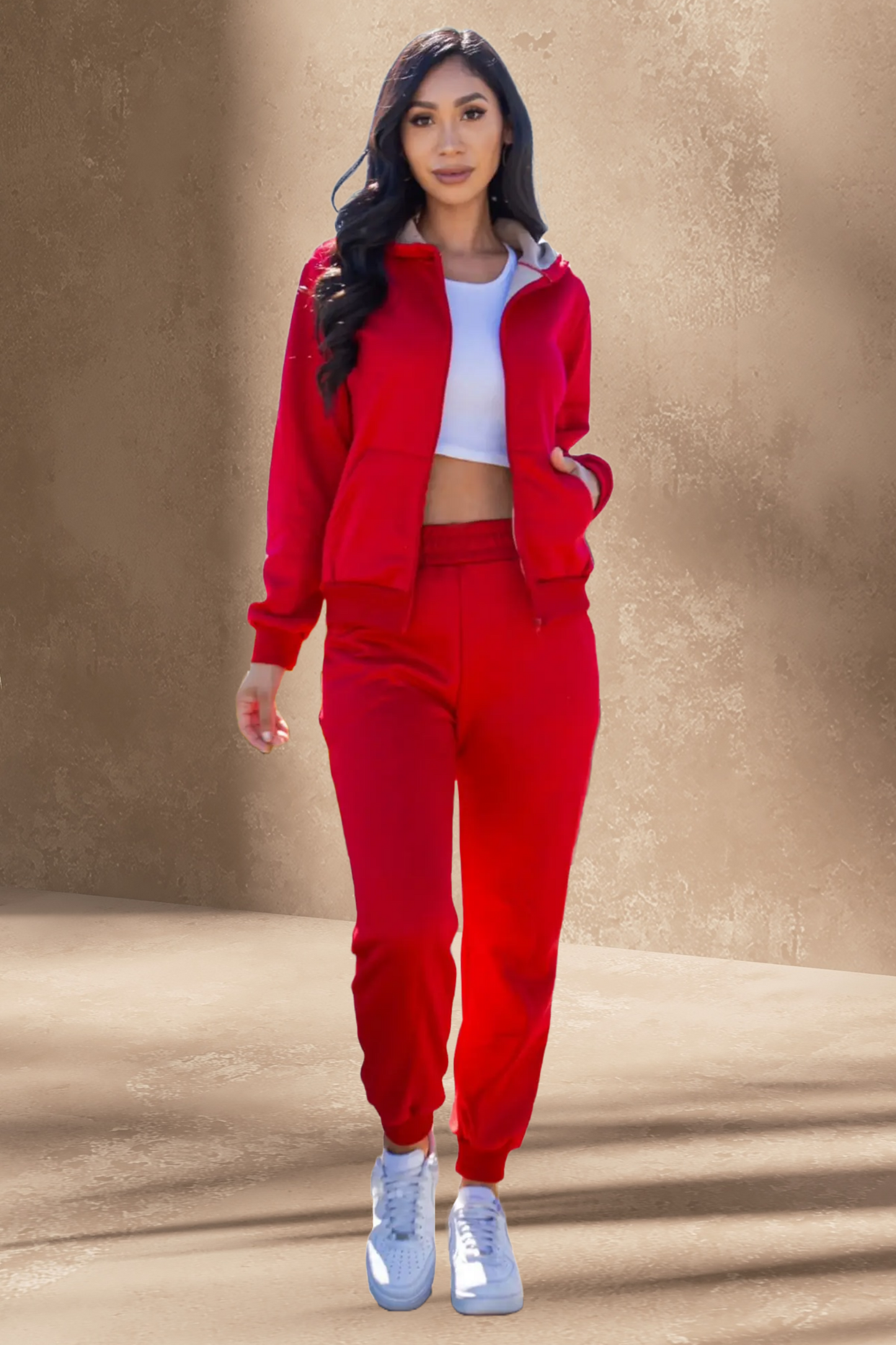 Solid Color Jogger 2 Piece Set with Fleece