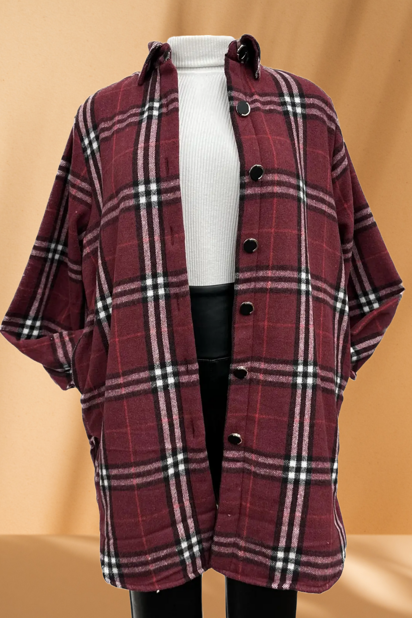 Women's Long Flannel Jacket with Fleece