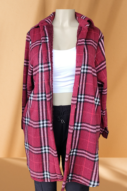 Women's Long Flannel Jacket with Fleece