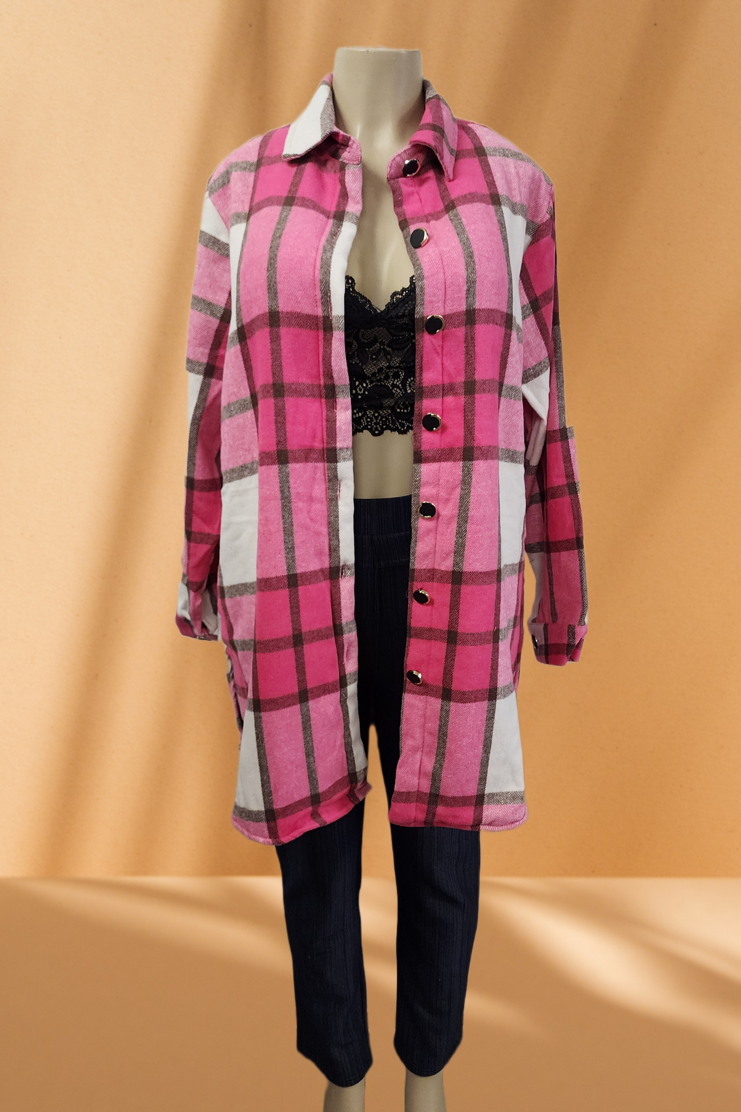 Women's Long Flannel Jacket with Fleece