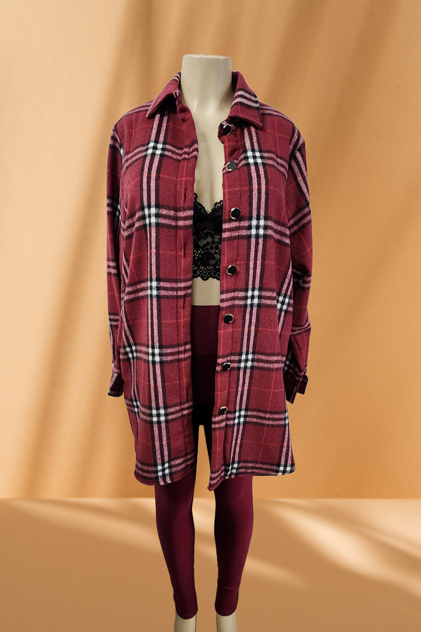 Women's Long Flannel Jacket with Fleece