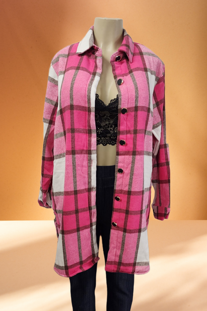 Women's Long Flannel Jacket with Fleece