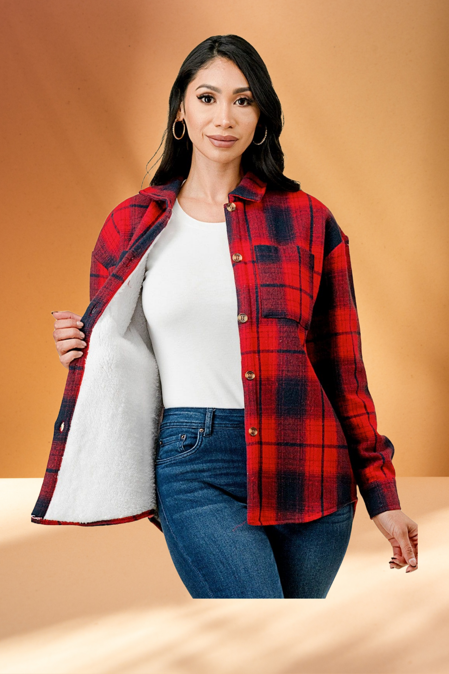 Women's Plaid Flannel Jacket with Fleece