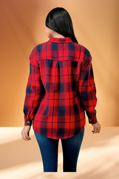 Women's Plaid Flannel Jacket with Fleece