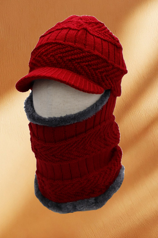 Chevron Knitted Curved Bill Balaclava with Fleece