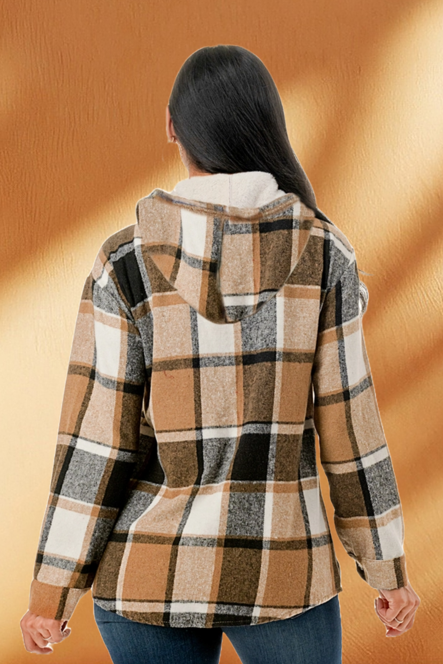 Women's Hooded Plaid/Flannel Jacket with Fleece