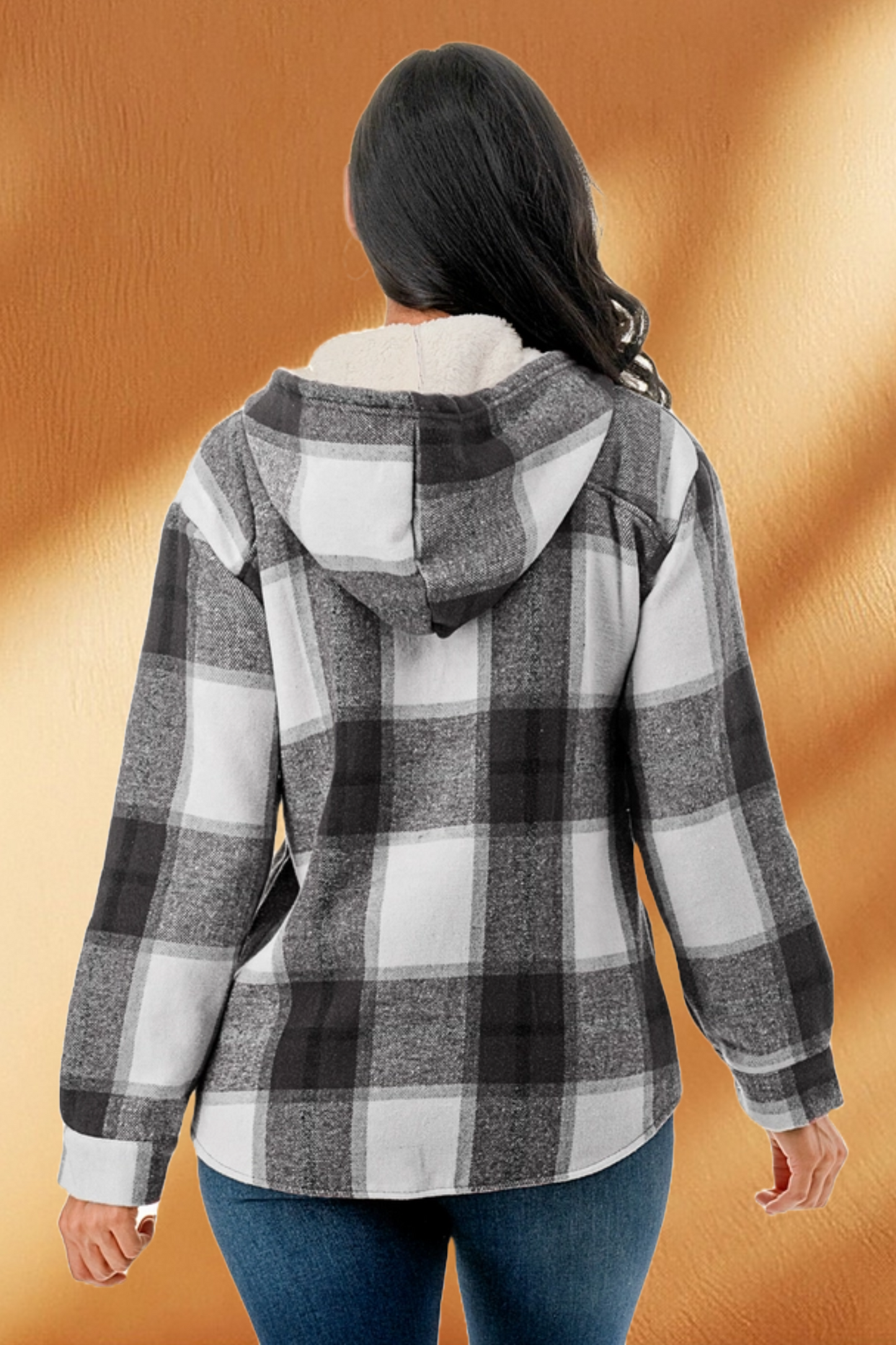 Women's Hooded Plaid/Flannel Jacket with Fleece